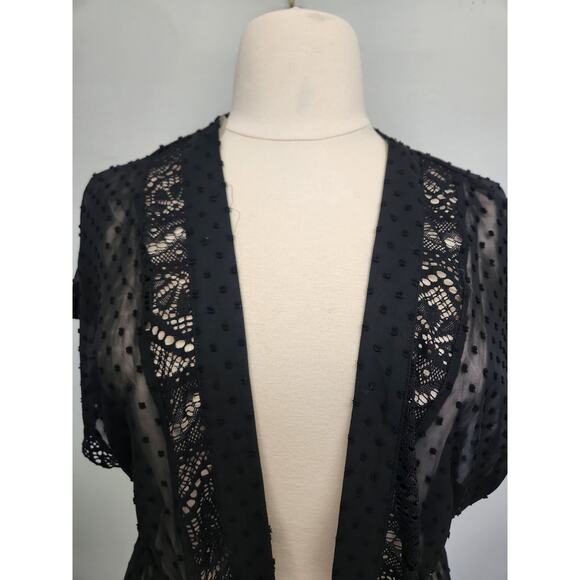 No Boundaries Beach Tie Front Kaftan Shirt Black Swiss Dot Large - Picture 2 of 6